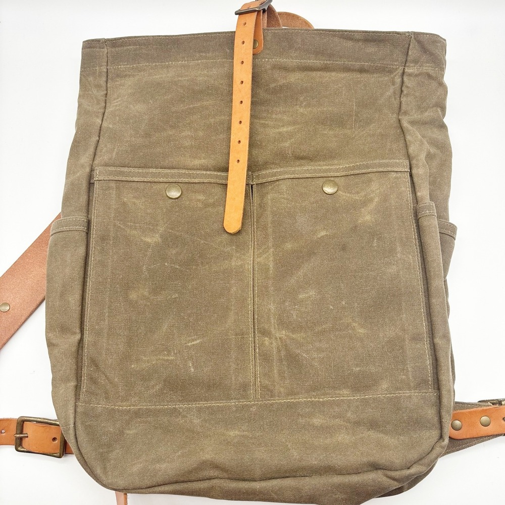 Winter Session Waxed Canvas Roll Top Backpack in Walnut Waxed + Tan Leather - Picture 15 of 16